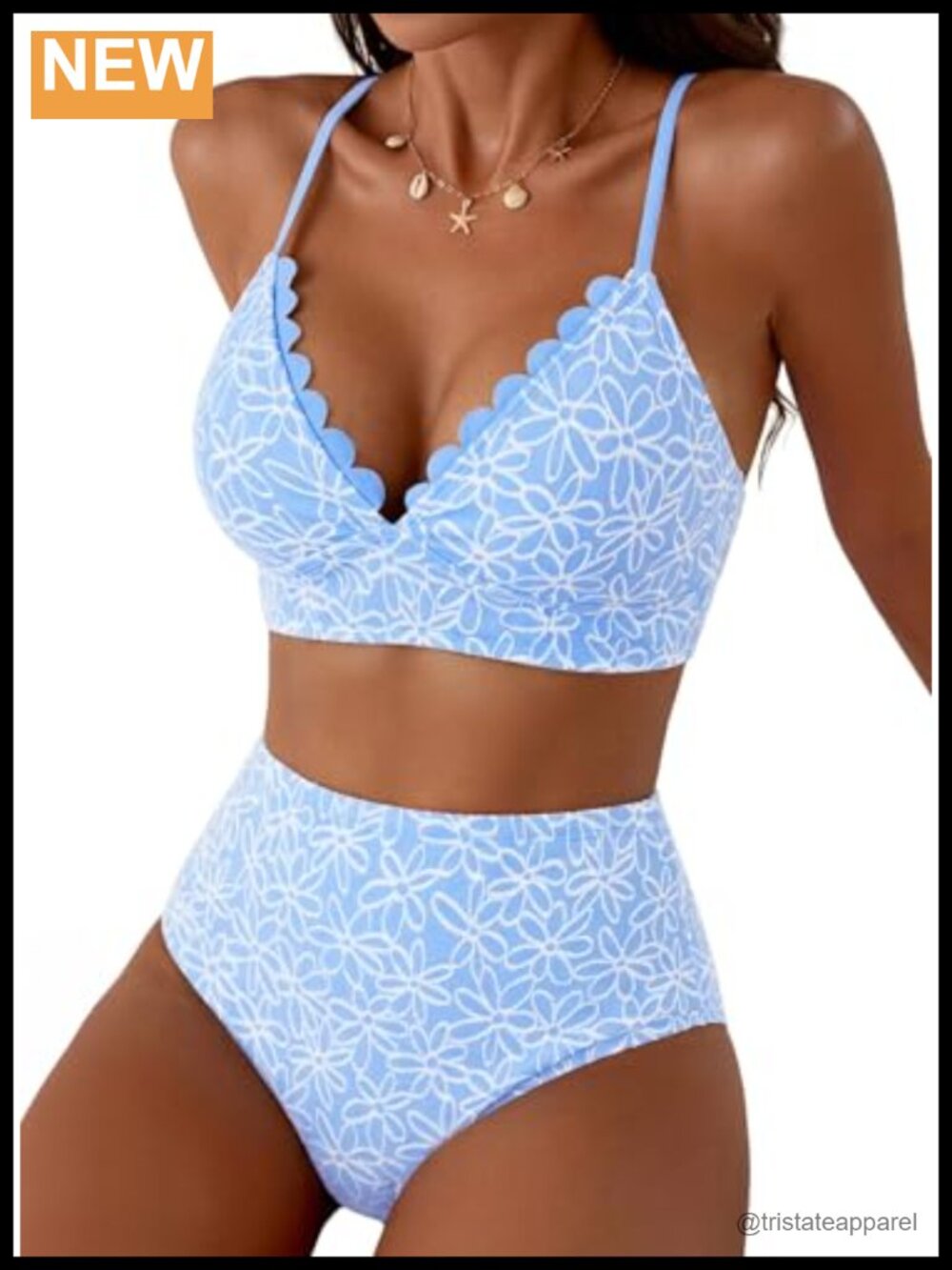 Herseas Women's Embroidered Floral Bikini Set Scalloped V Neck Swimsuit